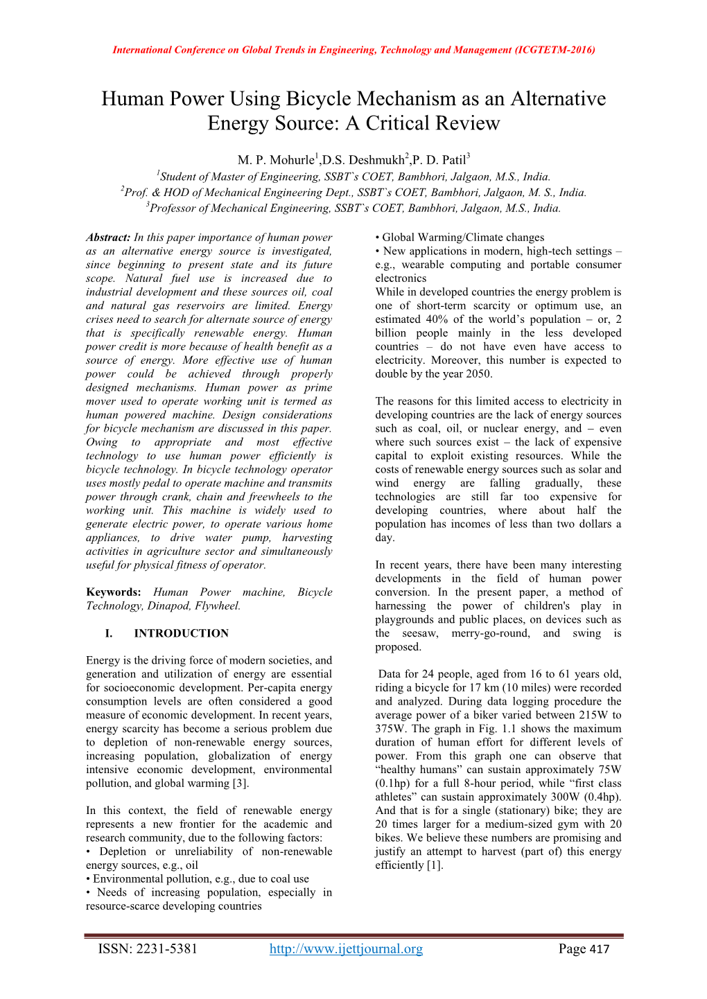 Human Power Using Bicycle Mechanism As an Alternative Energy Source: a Critical Review