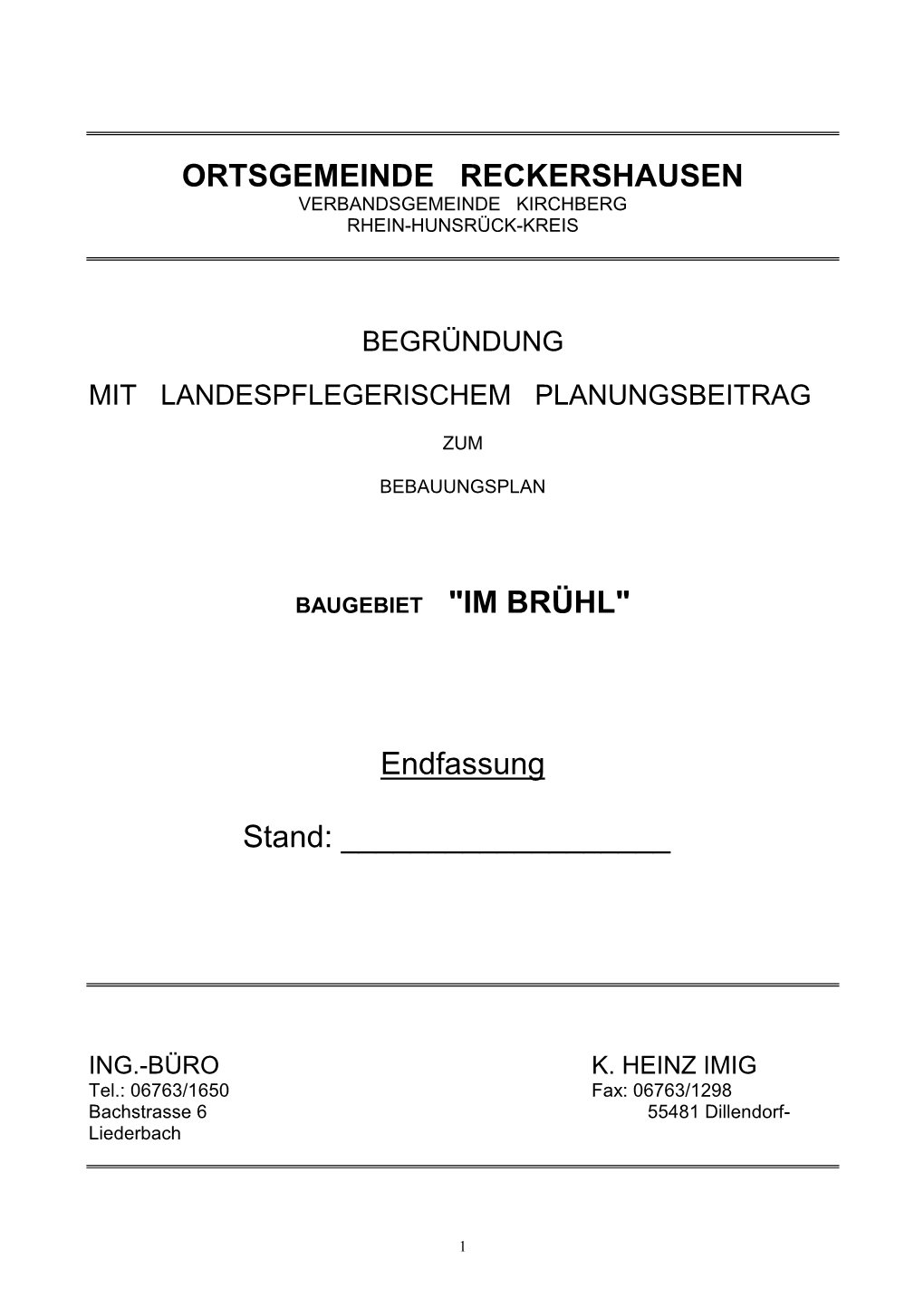 Ortsgemeinde Reckershausen Baugebiet