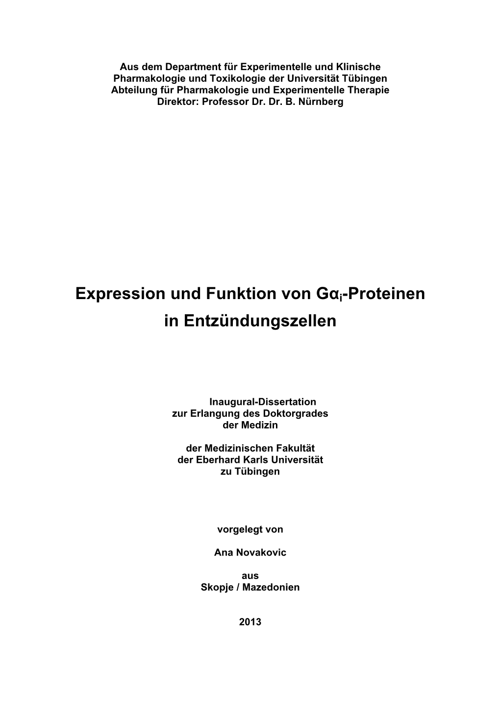 Expression Und Funktion Von Gαi-Proteinen in Entzündungszellen