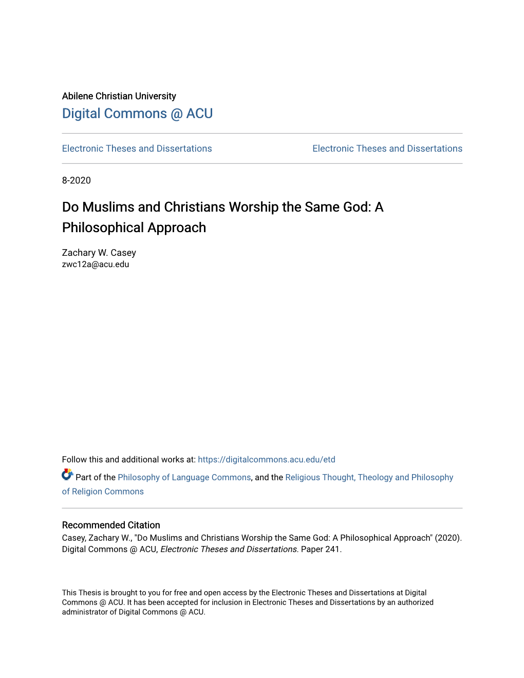 Do Muslims and Christians Worship the Same God: a Philosophical Approach