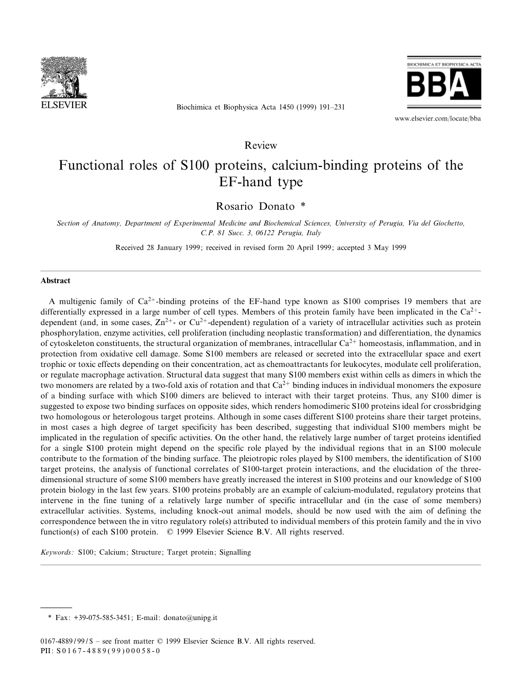 Functional Roles of S100 Proteins, Calcium-Binding Proteins of the EF-Hand Type