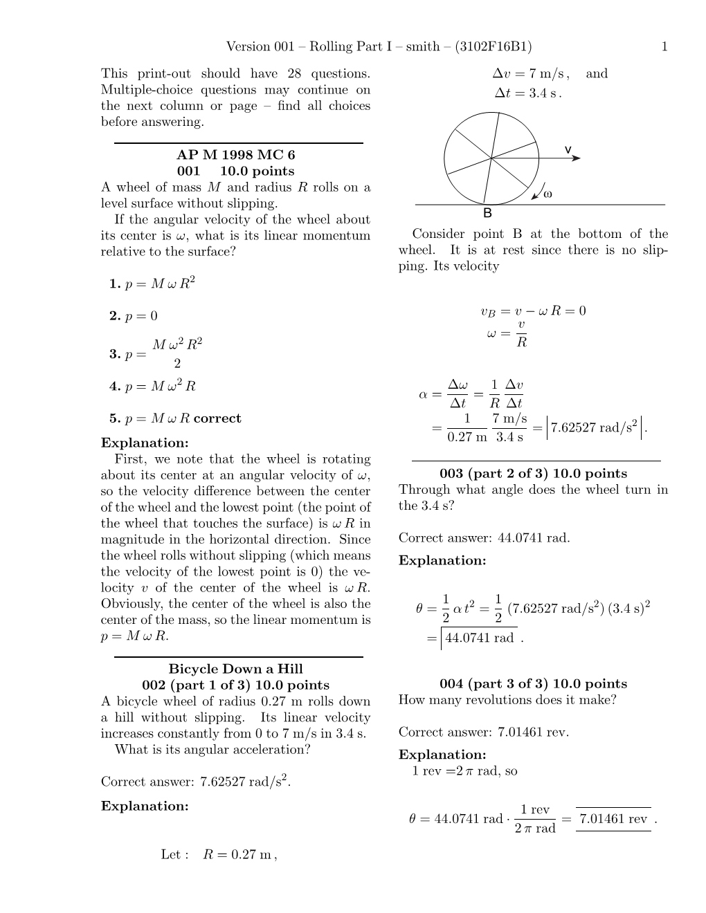 Version 001 – Rolling Part I – Smith – (3102F16B1)