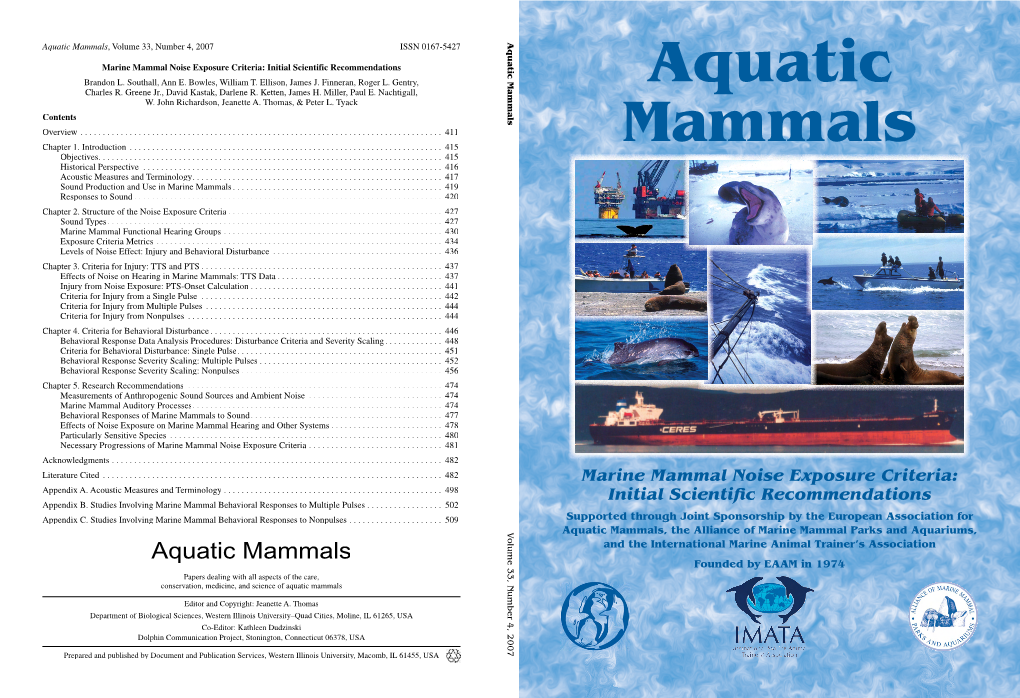 Aquatic Mammals Aquatic Mammals, Volume 33, Number 4, 2007 ISSN 0167-5427