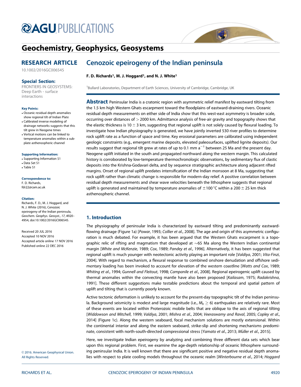 Cenozoic Epeirogeny of the Indian Peninsula 10.1002/2016GC006545 F