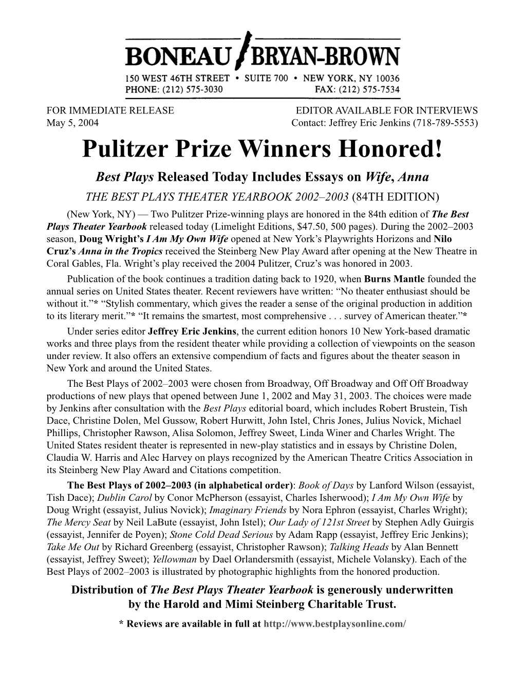 Pulitzer Prize Winners Honored!