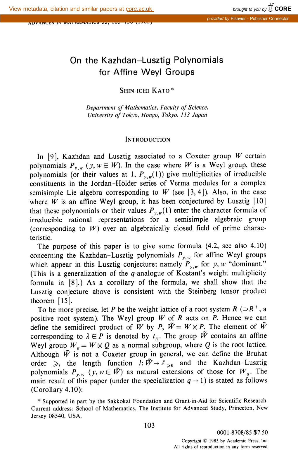 On the Kazhdan-Lusztig Polynomials for Affine Weyl Groups