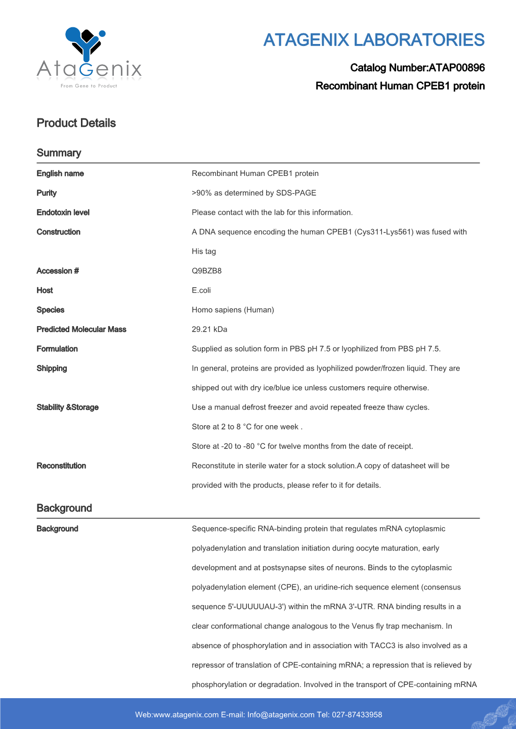 ATAP00896-Recombinant Human CPEB1 Protein