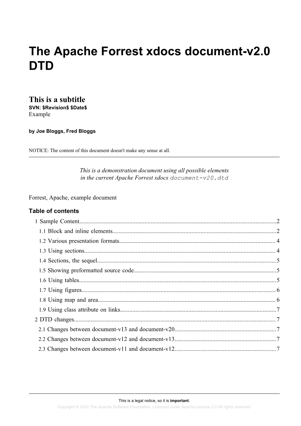 The Apache Forrest Xdocs Document-V2.0 DTD