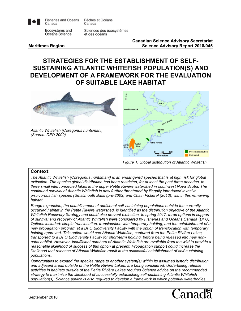 Strategy for the Establishment of Self-Sustaining Atlantic Whitefish Population(S) and Development of a Framework for the Evaluation of Suitable Lake Habitat