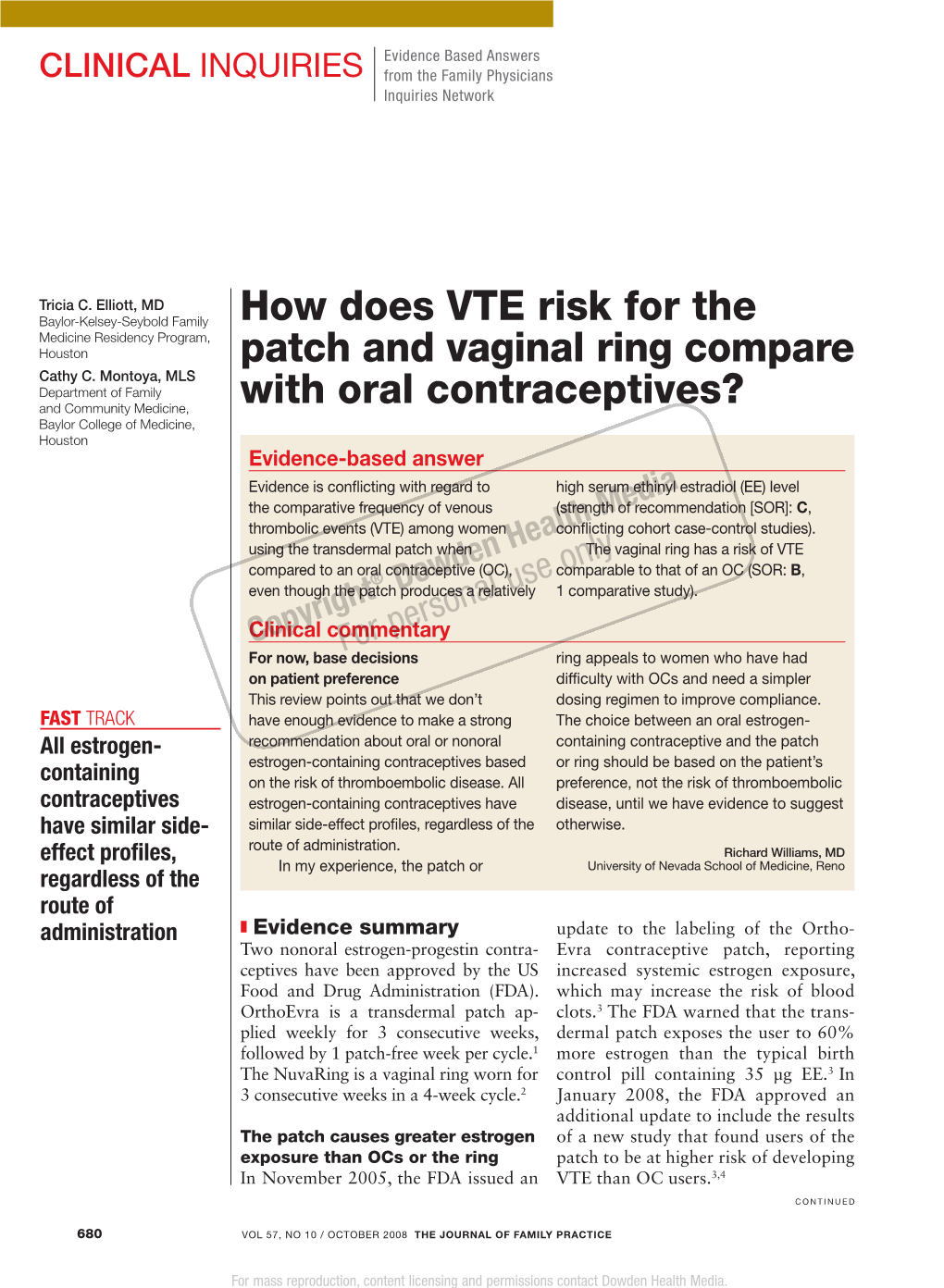 How Does VTE Risk for the Patch and Vaginal Ring Compare with Oral