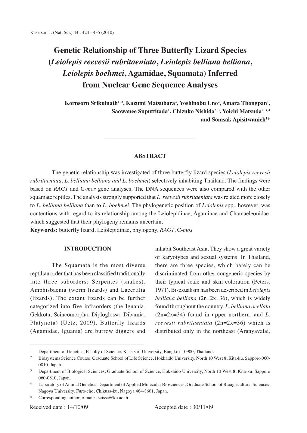 Genetic Relationship of Three Butterfly Lizard Species (Leiolepis Reevesii Rubritaeniata, Leiolepis Belliana Belliana, Leiolepis