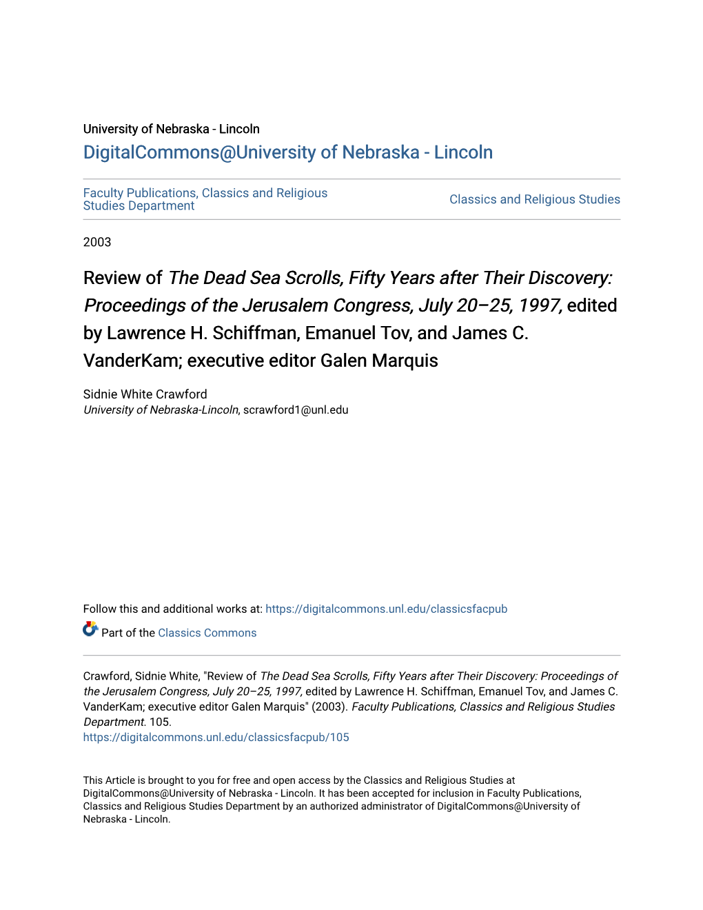 Review of the Dead Sea Scrolls, Fifty Years After Their Discovery: Proceedings of the Jerusalem Congress, July 20–25, 1997, Edited by Lawrence H