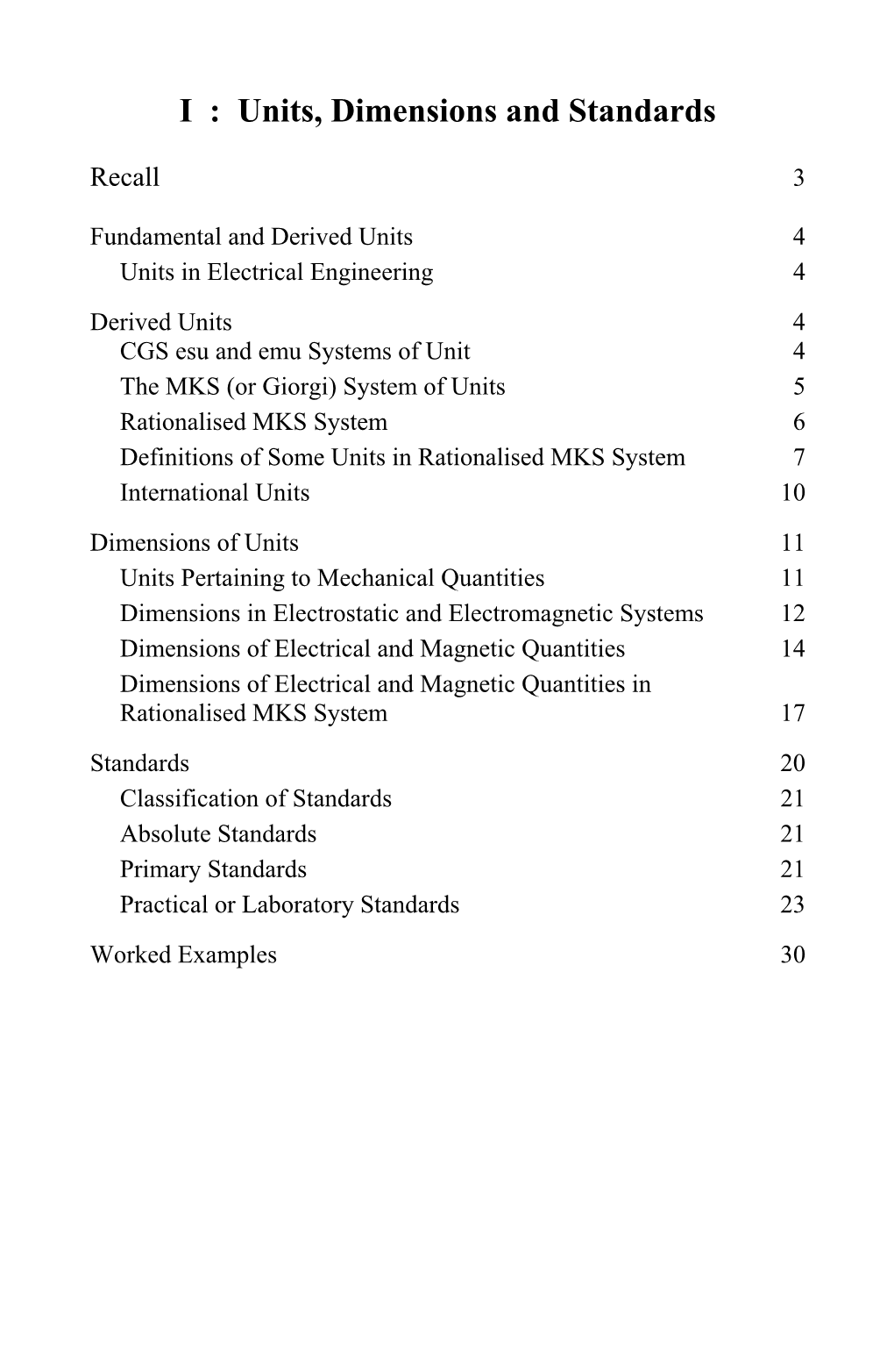 I : Units, Dimensions and Standards