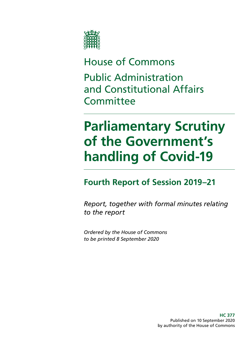 Parliamentary Scrutiny of the Government's Handling of Covid-19