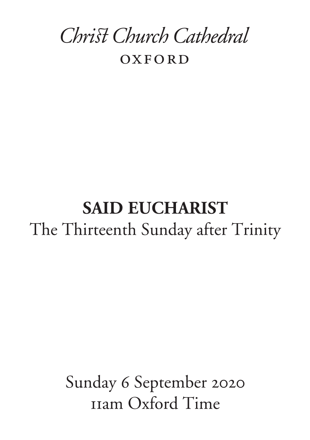 6 September 2020 Said Eucharist