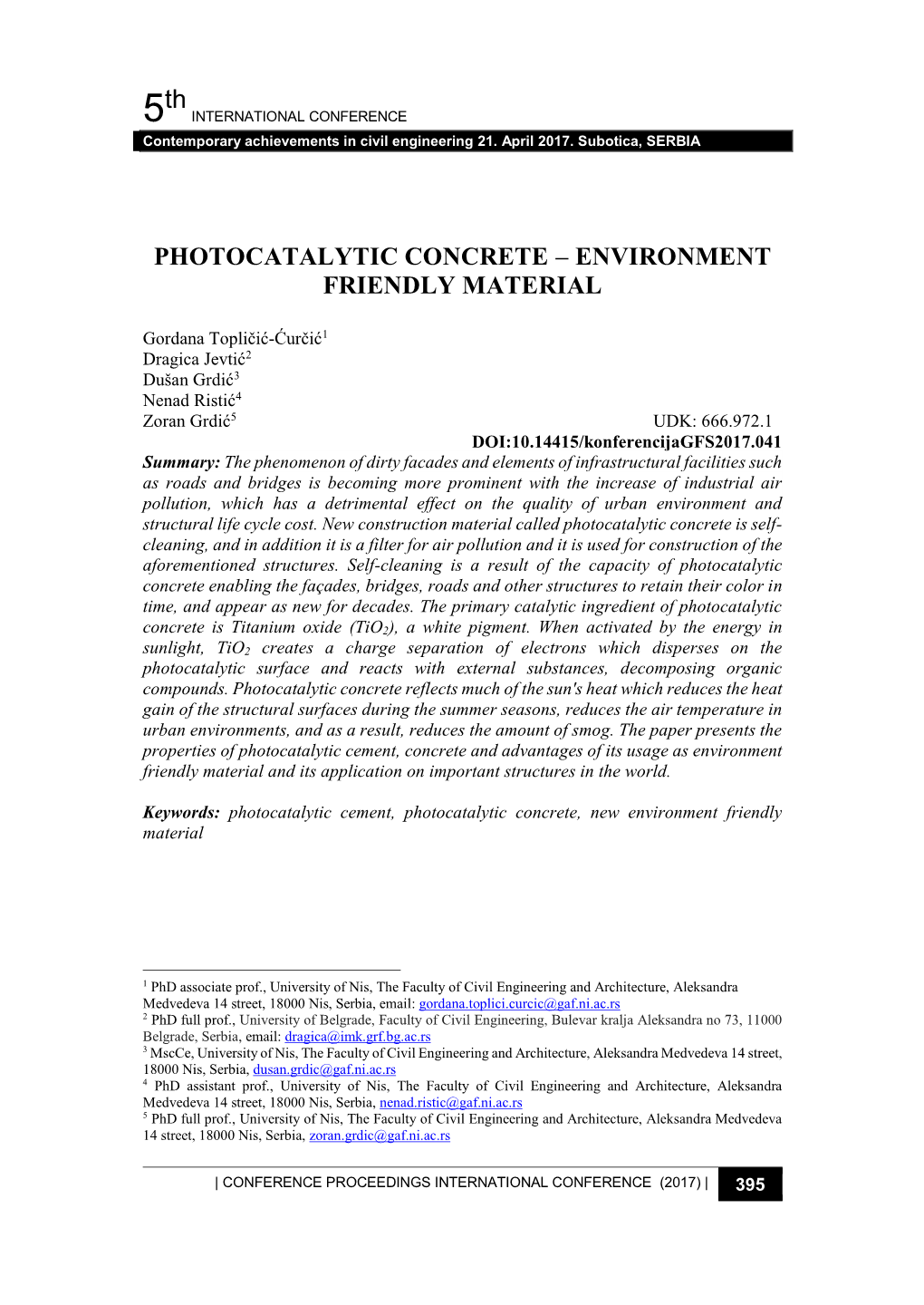 5Th PHOTOCATALYTIC CONCRETE – ENVIRONMENT FRIENDLY