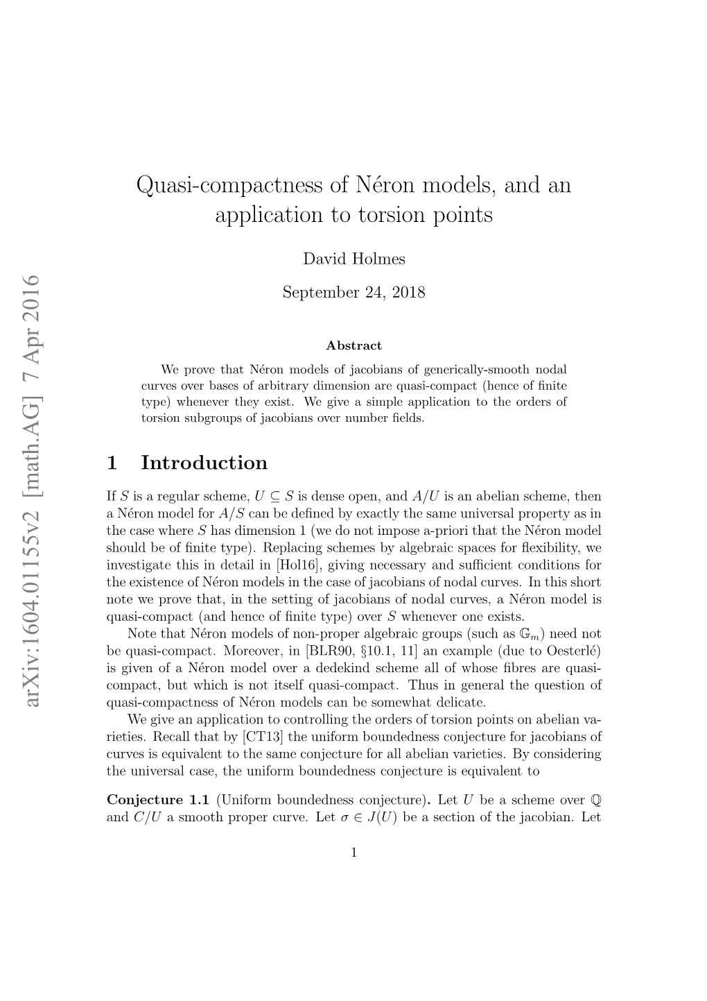 Quasi-Compactness of Néron Models, and an Application to Torsion Points