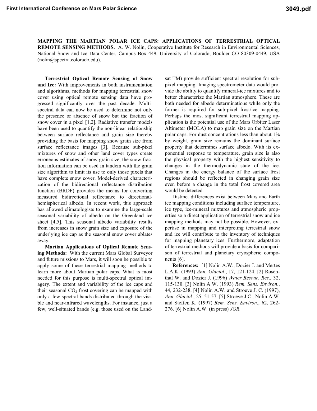 Mapping the Martian Polar Ice Caps: Applications of Terrestrial Optical Remote Sensing Methods