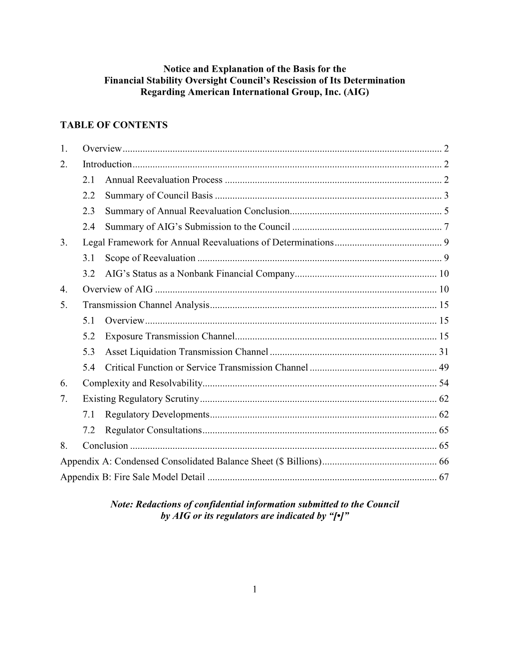 1 Notice and Explanation of the Basis for the Financial Stability Oversight