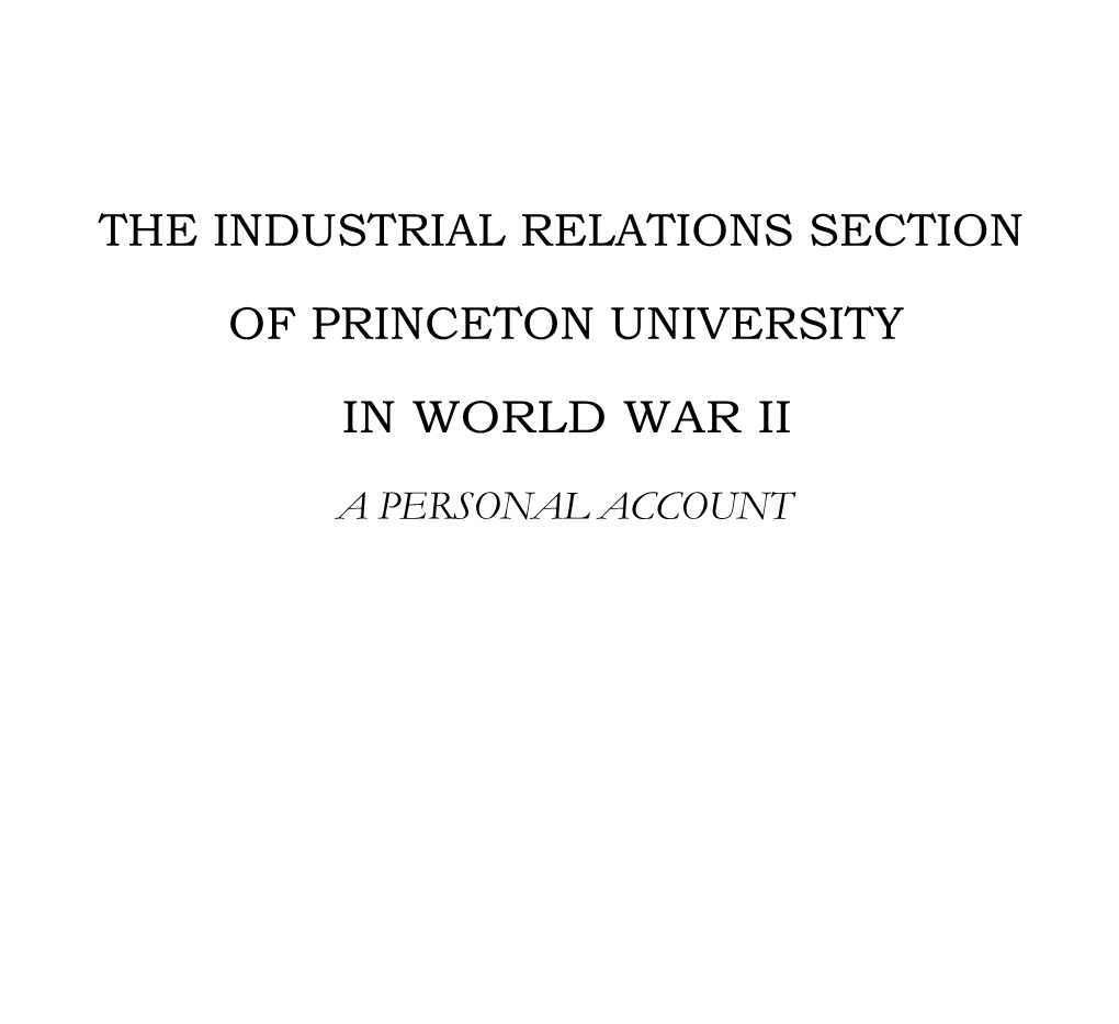 "The Industrial Relations Section of Princeton