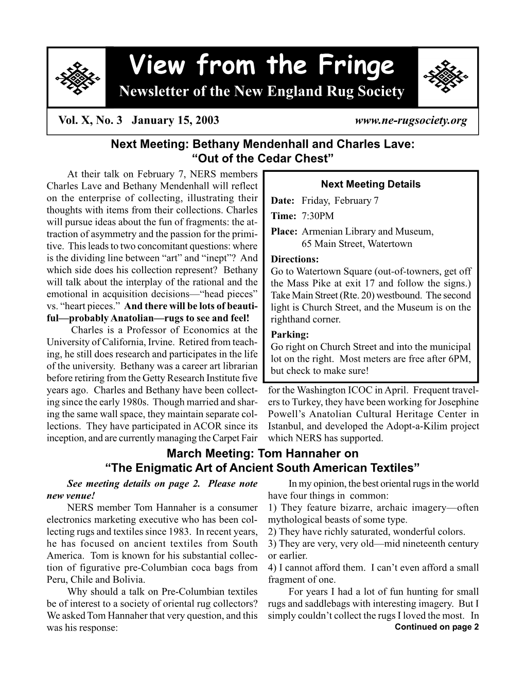 Newsletter of the New England Rug Society