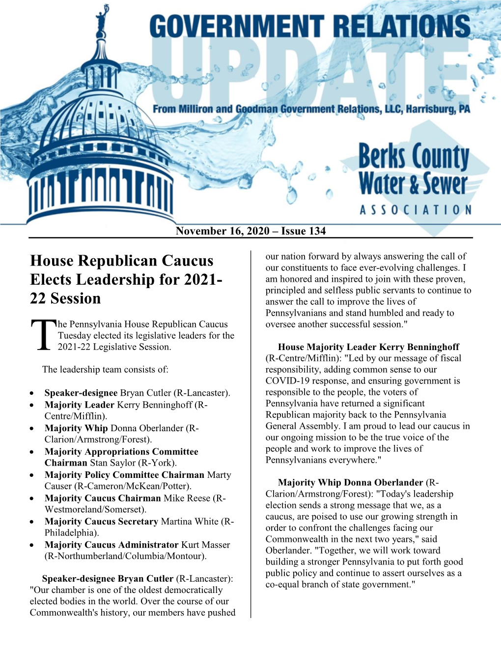 House Republican Caucus Elects Leadership For