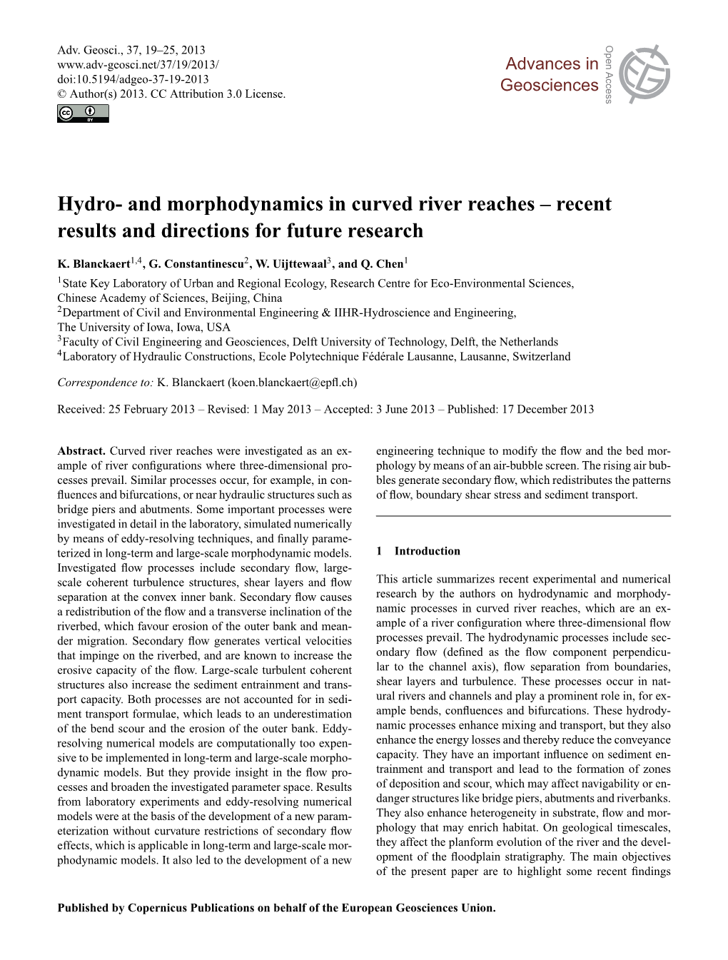 Hydro- and Morphodynamics in Curved River Reaches – Recent Results and Directions for Future Research