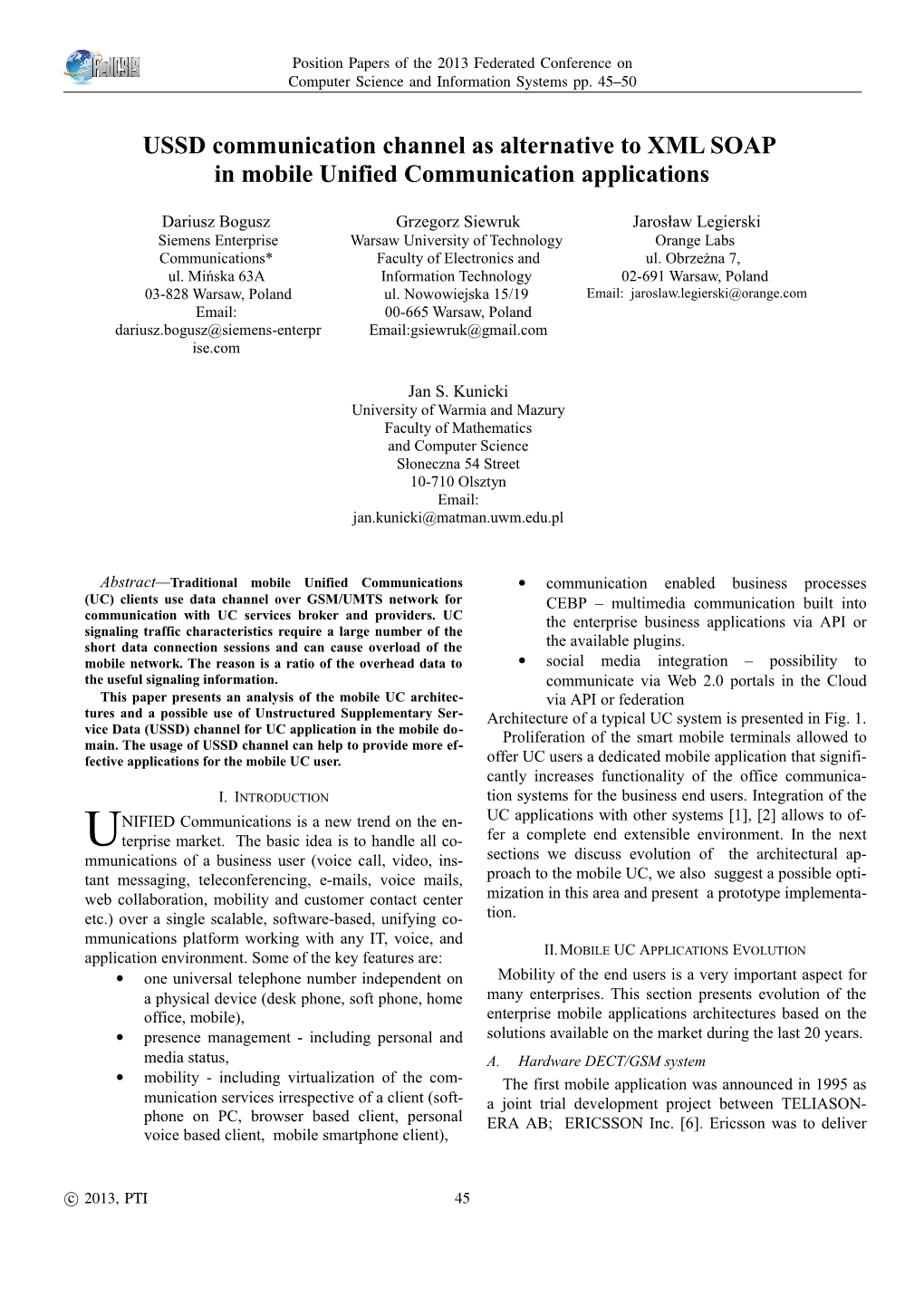 USSD Communication Channel As Alternative to XML SOAP in Mobile Unified Communication Applications