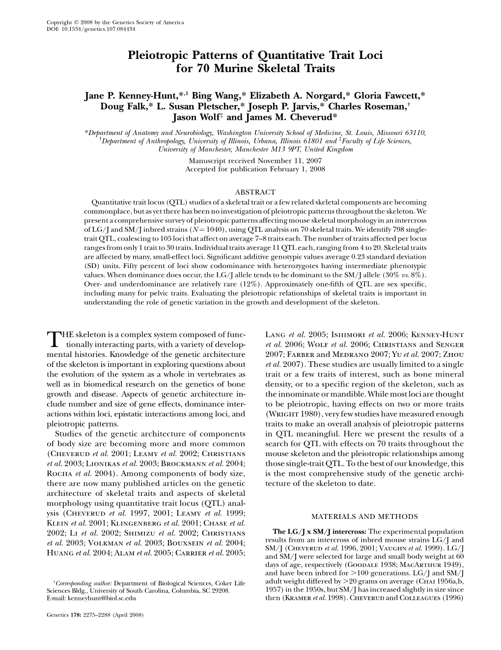 Pleiotropic Patterns of Quantitative Trait Loci for 70 Murine Skeletal Traits