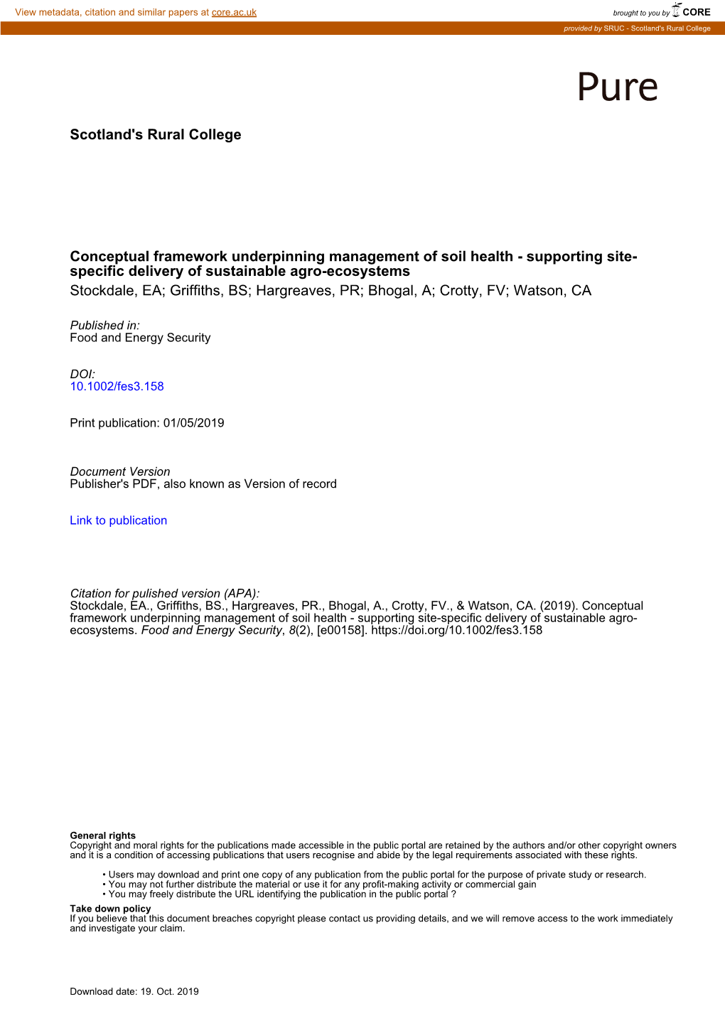 Conceptual Framework Underpinning Management of Soil Health