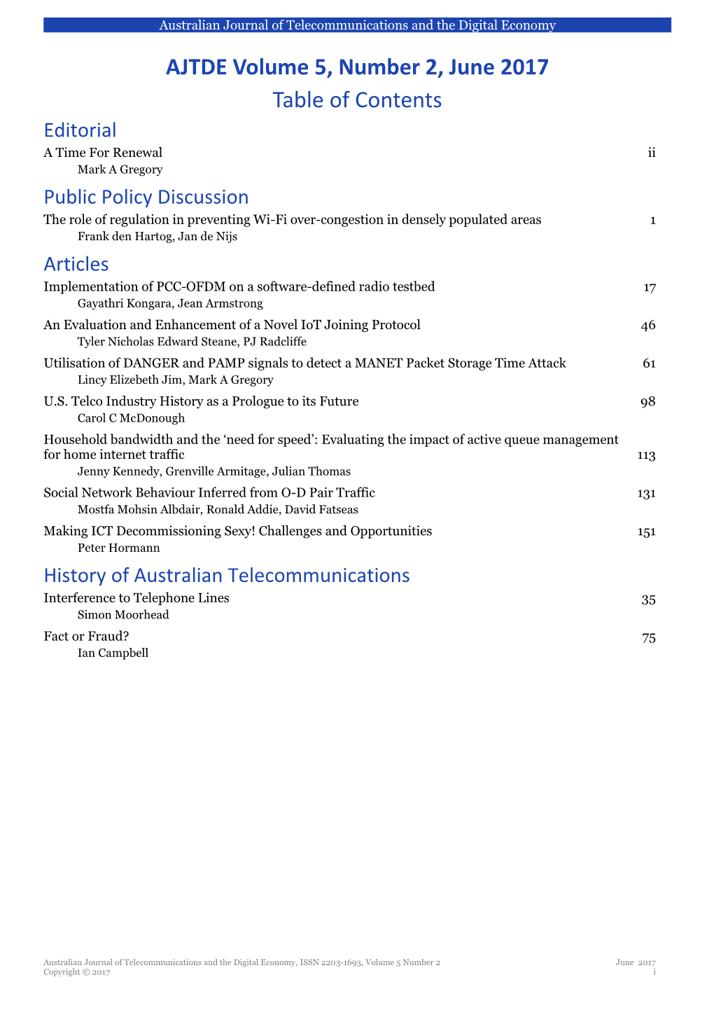 AJTDE Volume 5, Number 2, June 2017 Table of Contents