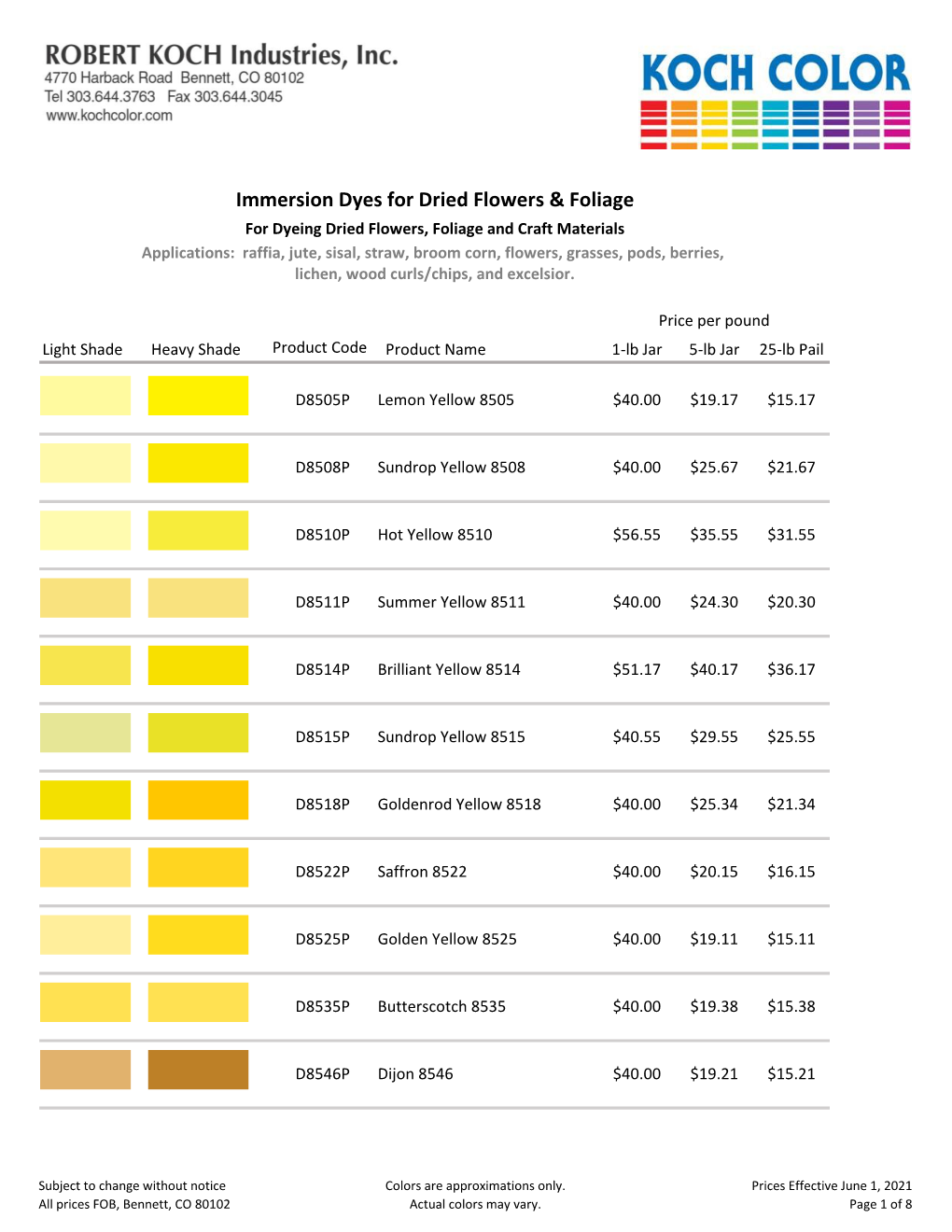 Immersion Dyes for Dried Flowers & Foliage