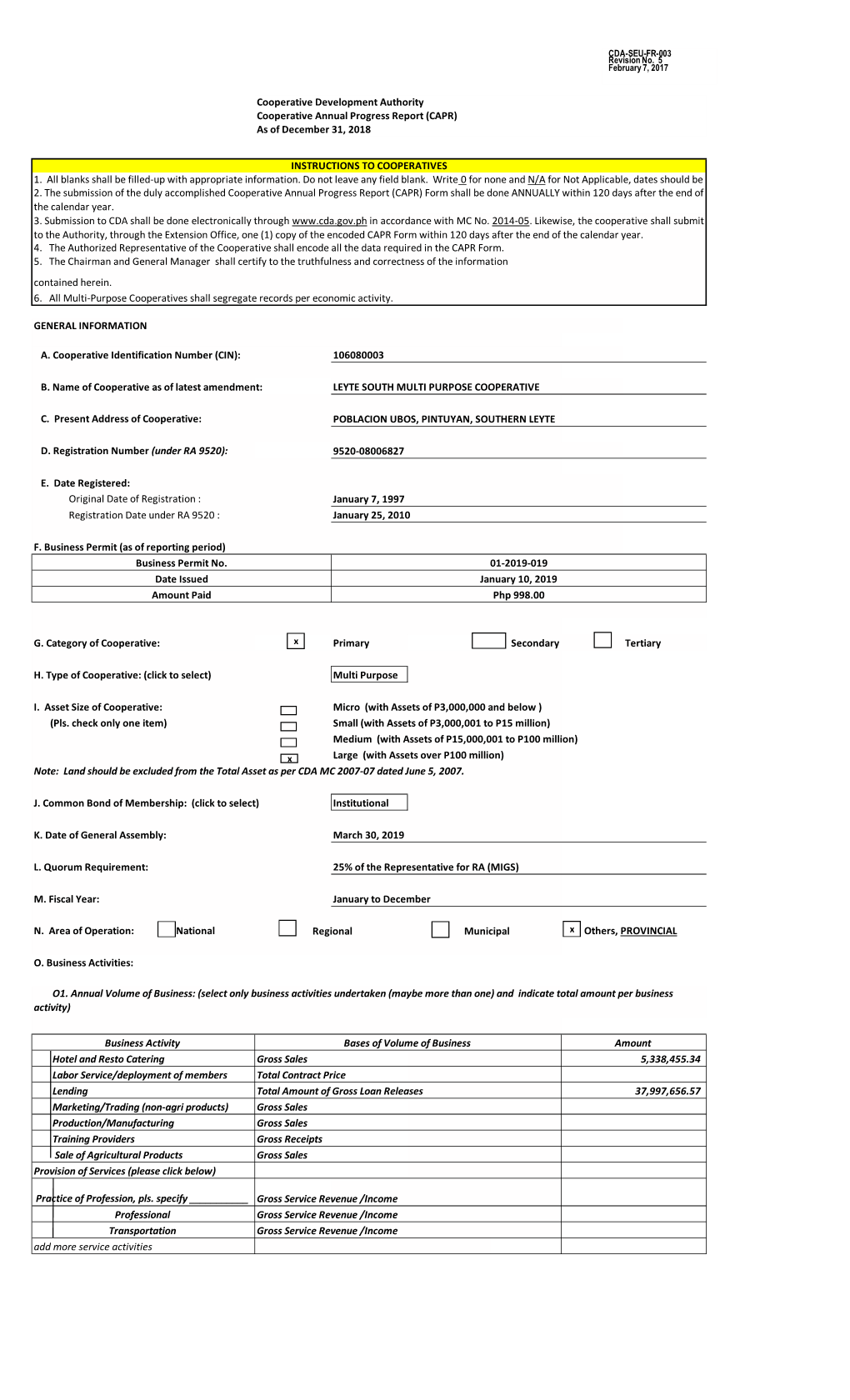 A. Cooperative Identification Number (CIN): 106080003