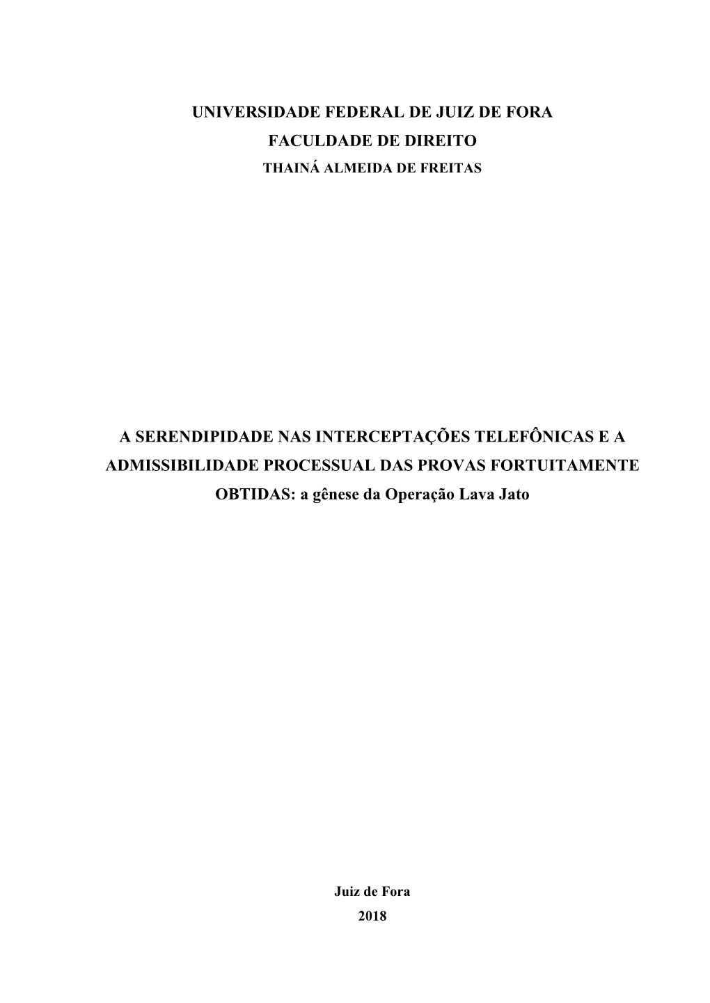 Universidade Federal De Juiz De Fora Faculdade De Direito Thainá Almeida De Freitas