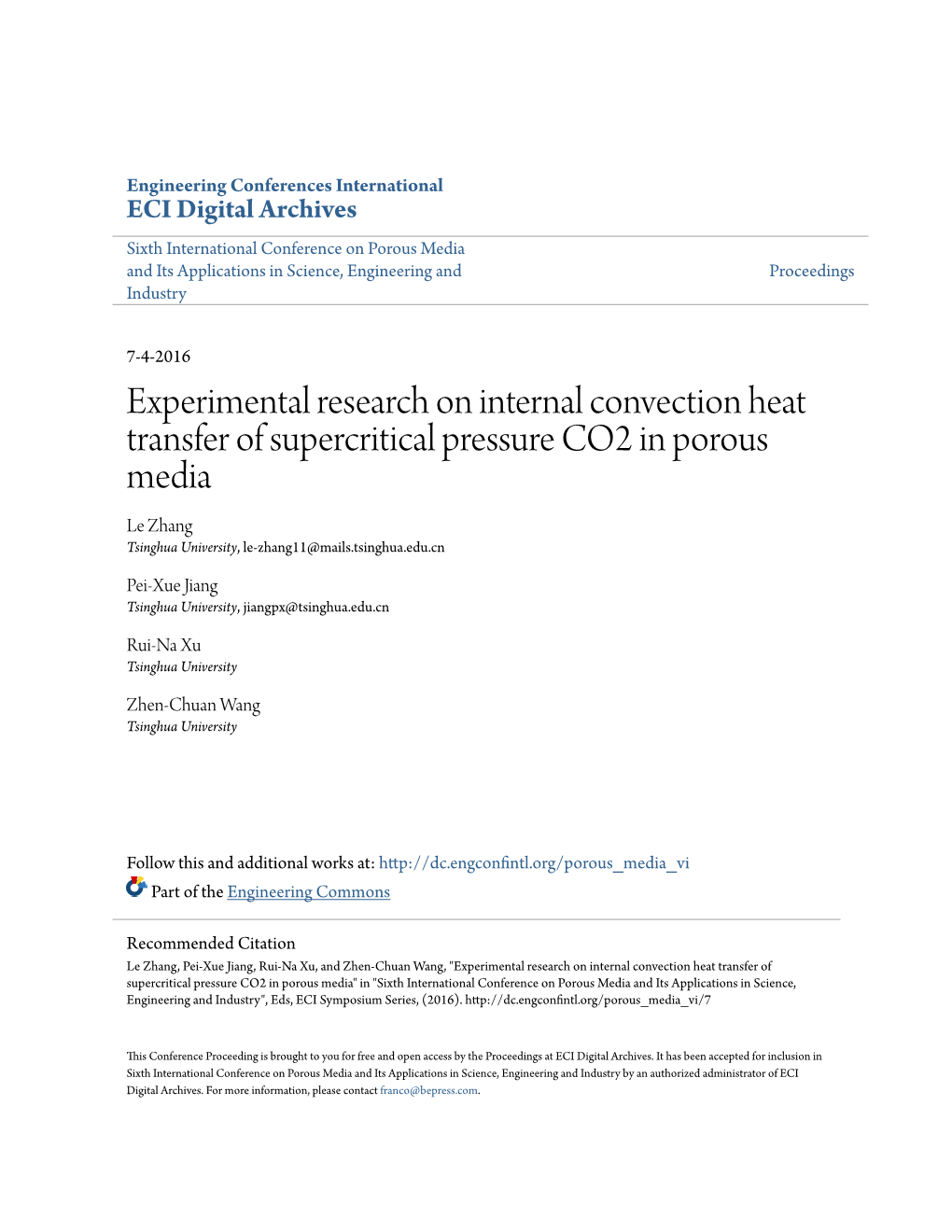 Experimental Research on Internal Convection Heat Transfer Of