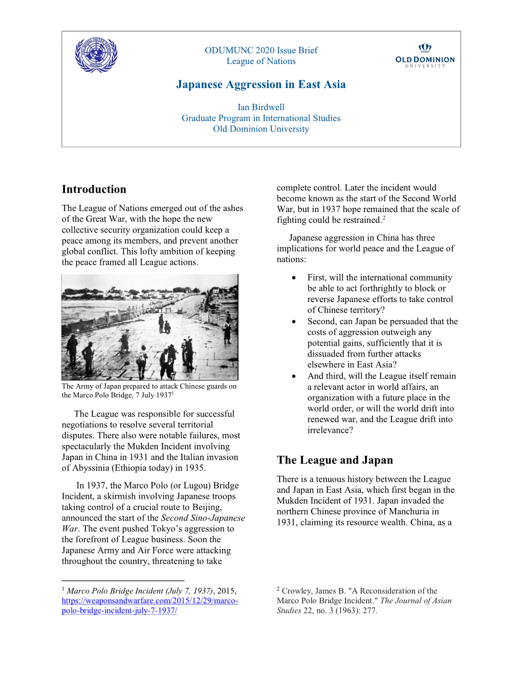 Japanese Aggression in East Asia Introduction the League and Japan