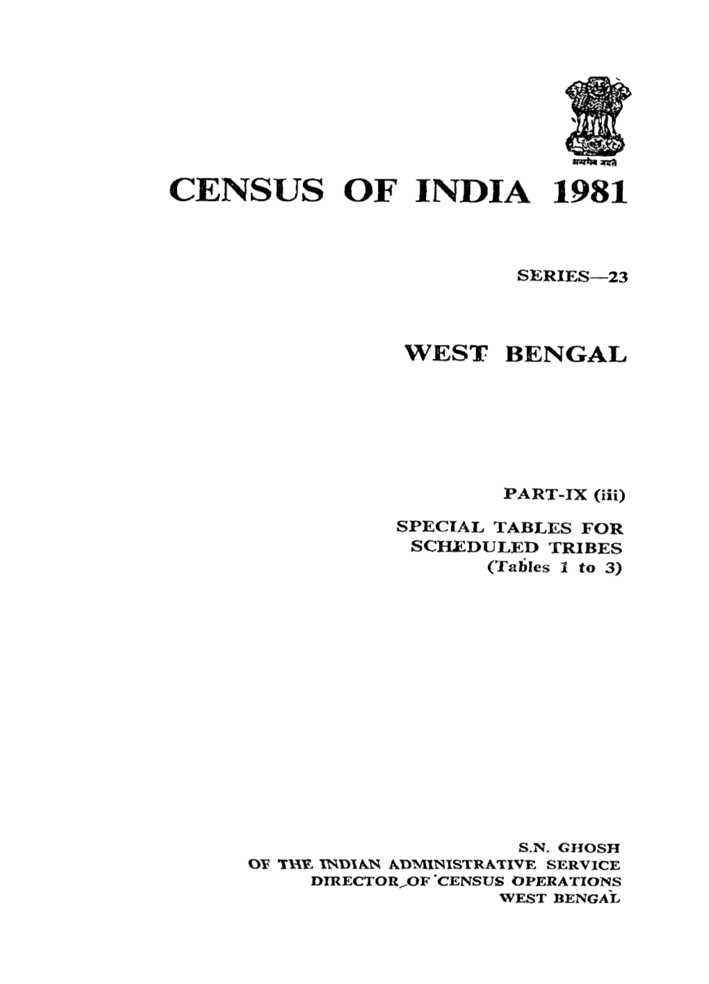 Special Tables for Scheduled Tribes, Part IX- (Iii), Series-23, West Bengal