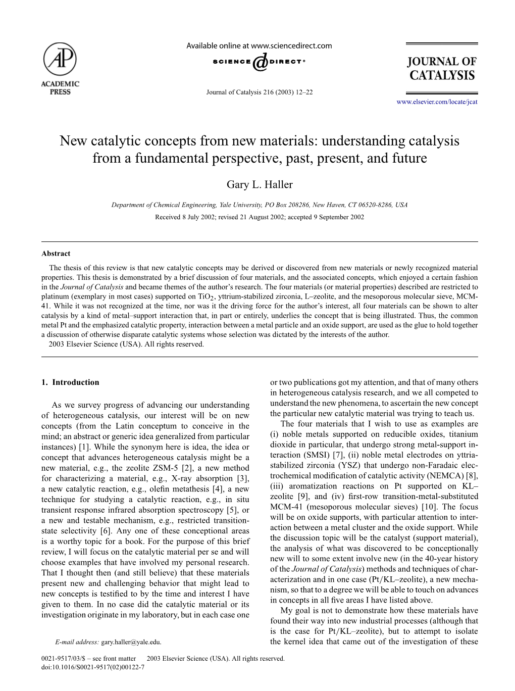 New Catalytic Concepts from New Materials: Understanding Catalysis from a Fundamental Perspective, Past, Present, and Future