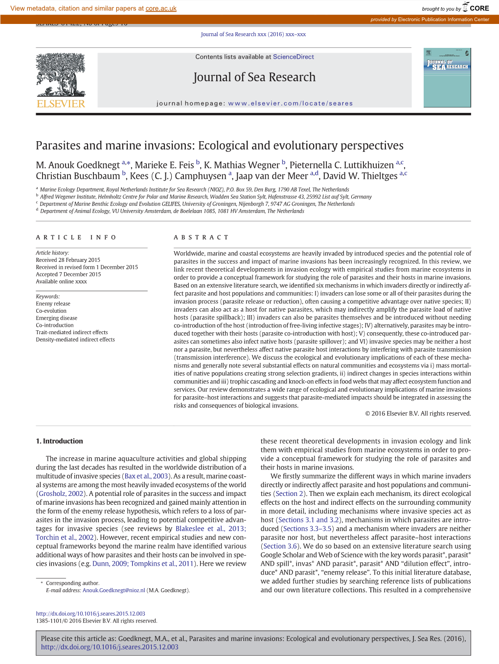 Parasites and Marine Invasions: Ecological and Evolutionary Perspectives