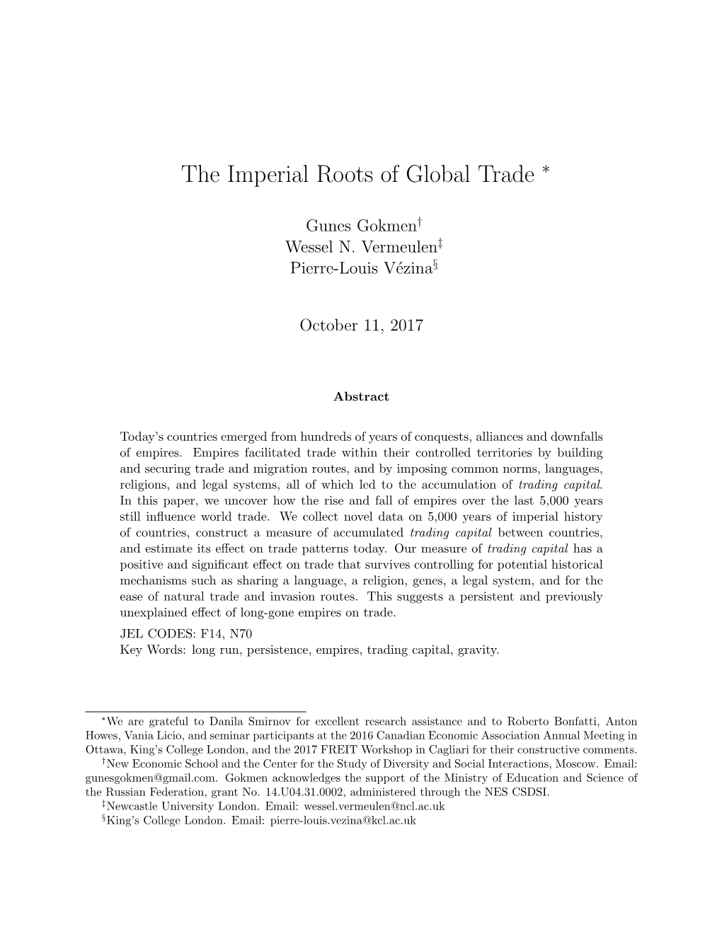 The Imperial Roots of Global Trade ∗