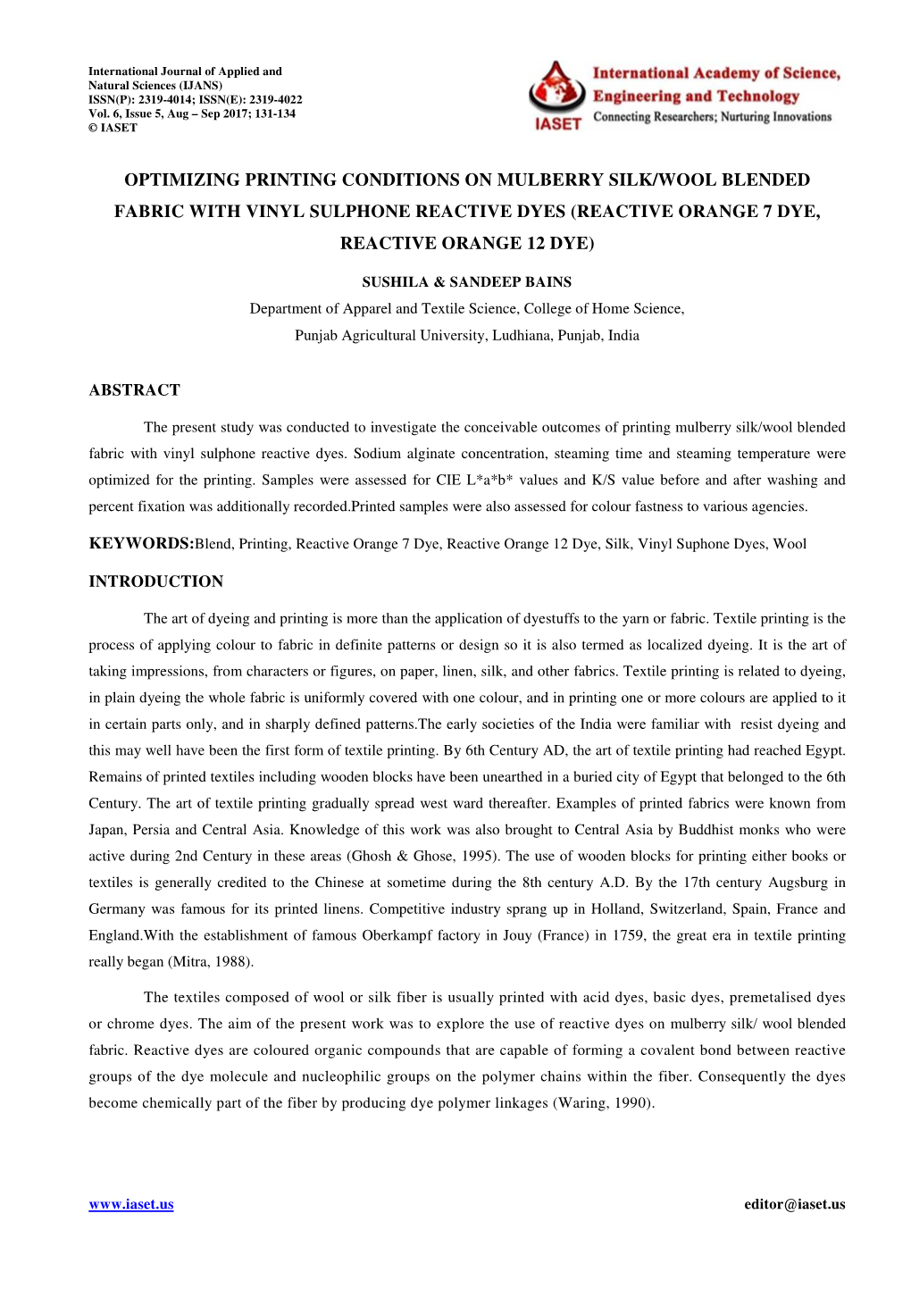 Optimizing Printing Conditions on Mulberry Silk Wool