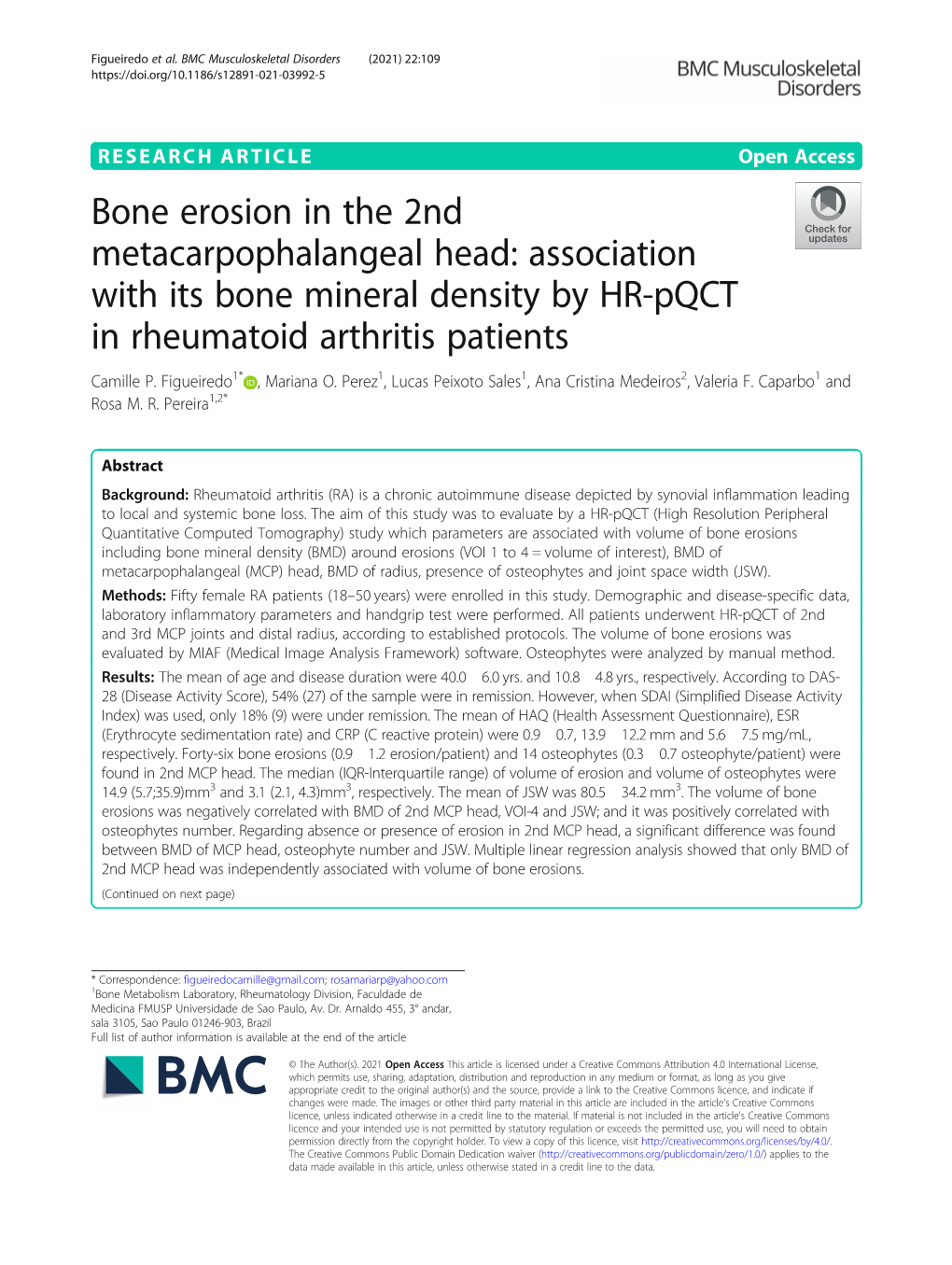 Association with Its Bone Mineral Density by HR-Pqct in Rheumatoid Arthritis Patients Camille P