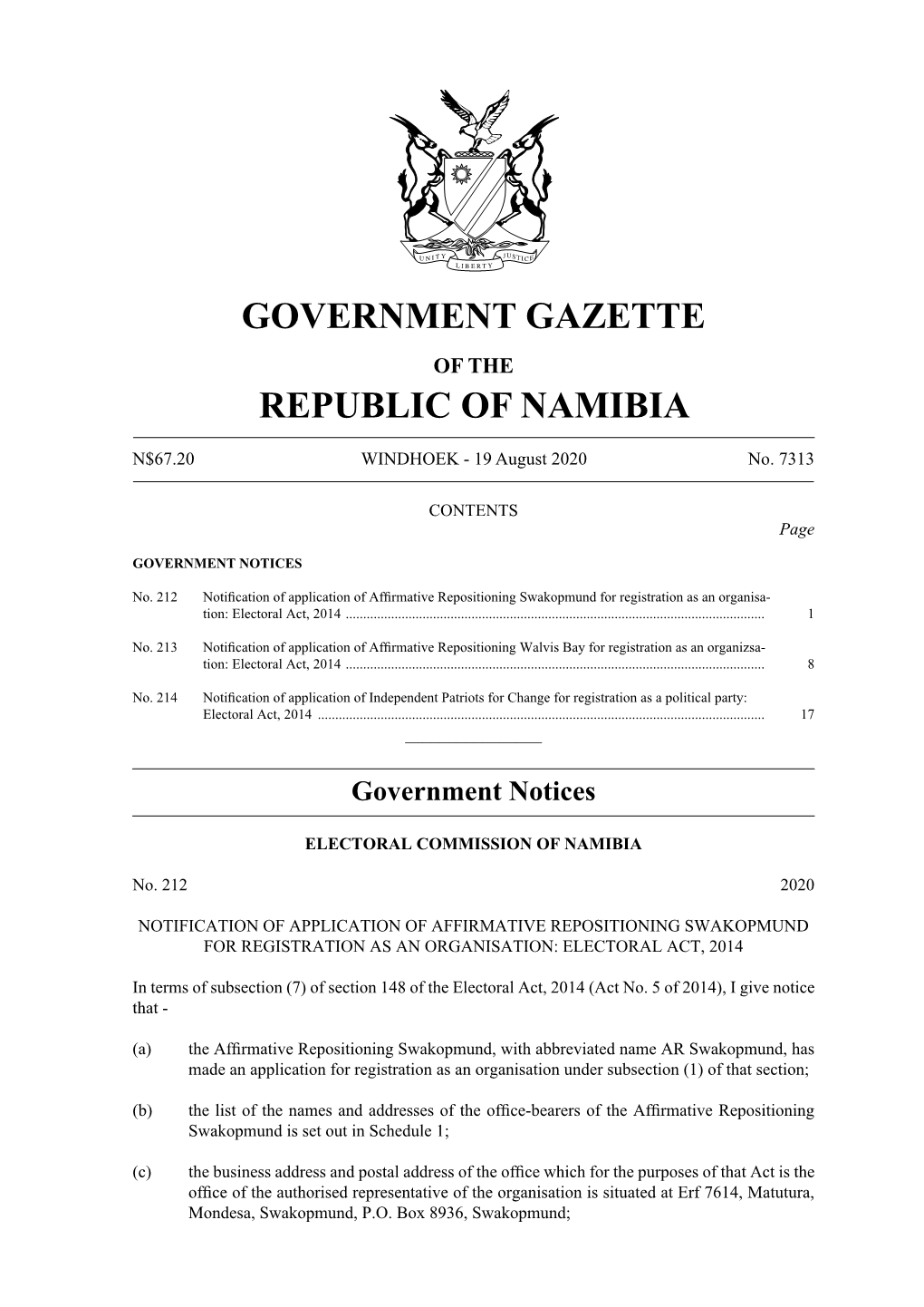 Government Gazette Republic of Namibia