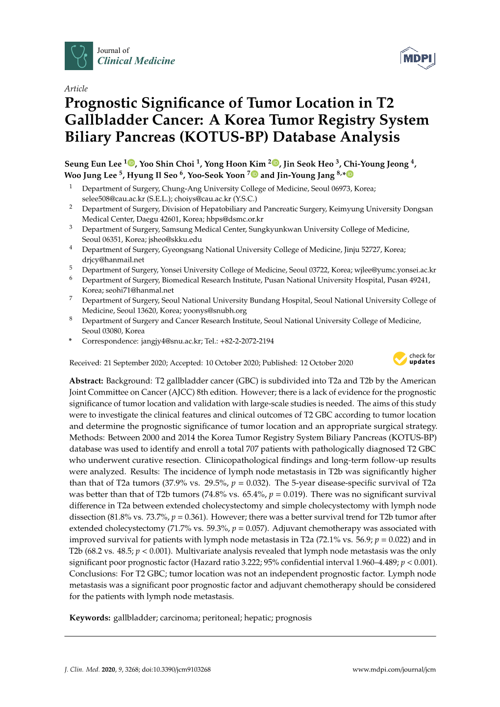 Prognostic Significance of Tumor Location in T2 Gallbladder