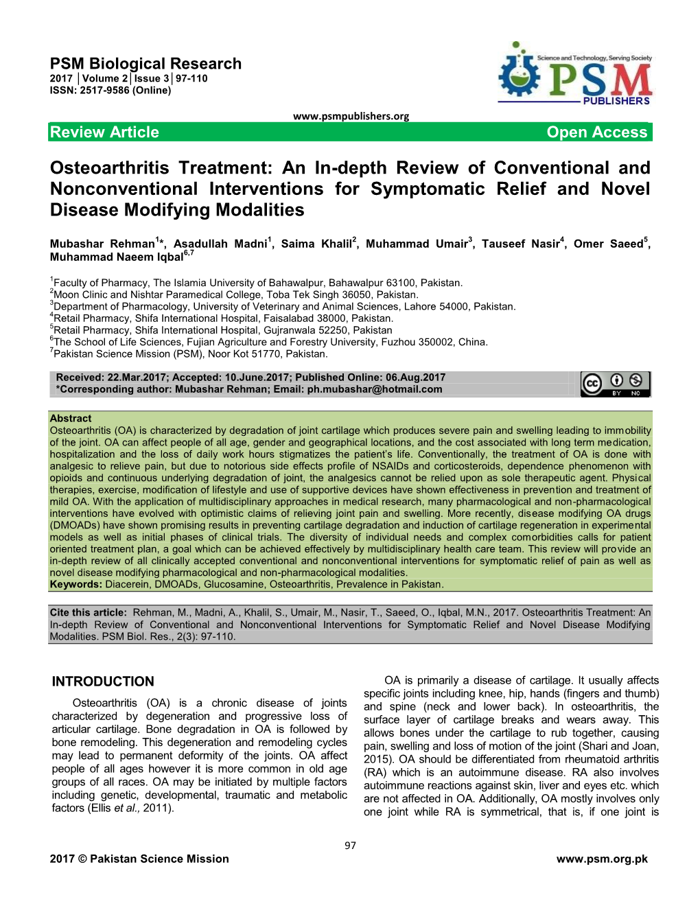 Osteoarthritis Treatment: an In-Depth Review of Conventional and Nonconventional Interventions for Symptomatic Relief and Novel Disease Modifying Modalities