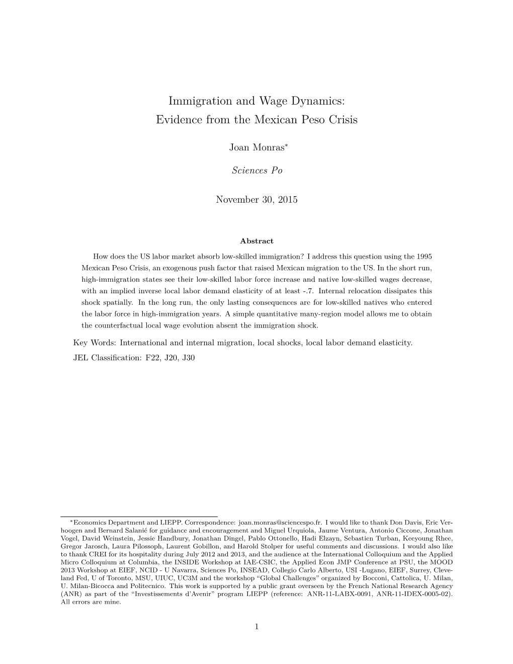 Immigration and Wage Dynamics: Evidence from the Mexican Peso Crisis