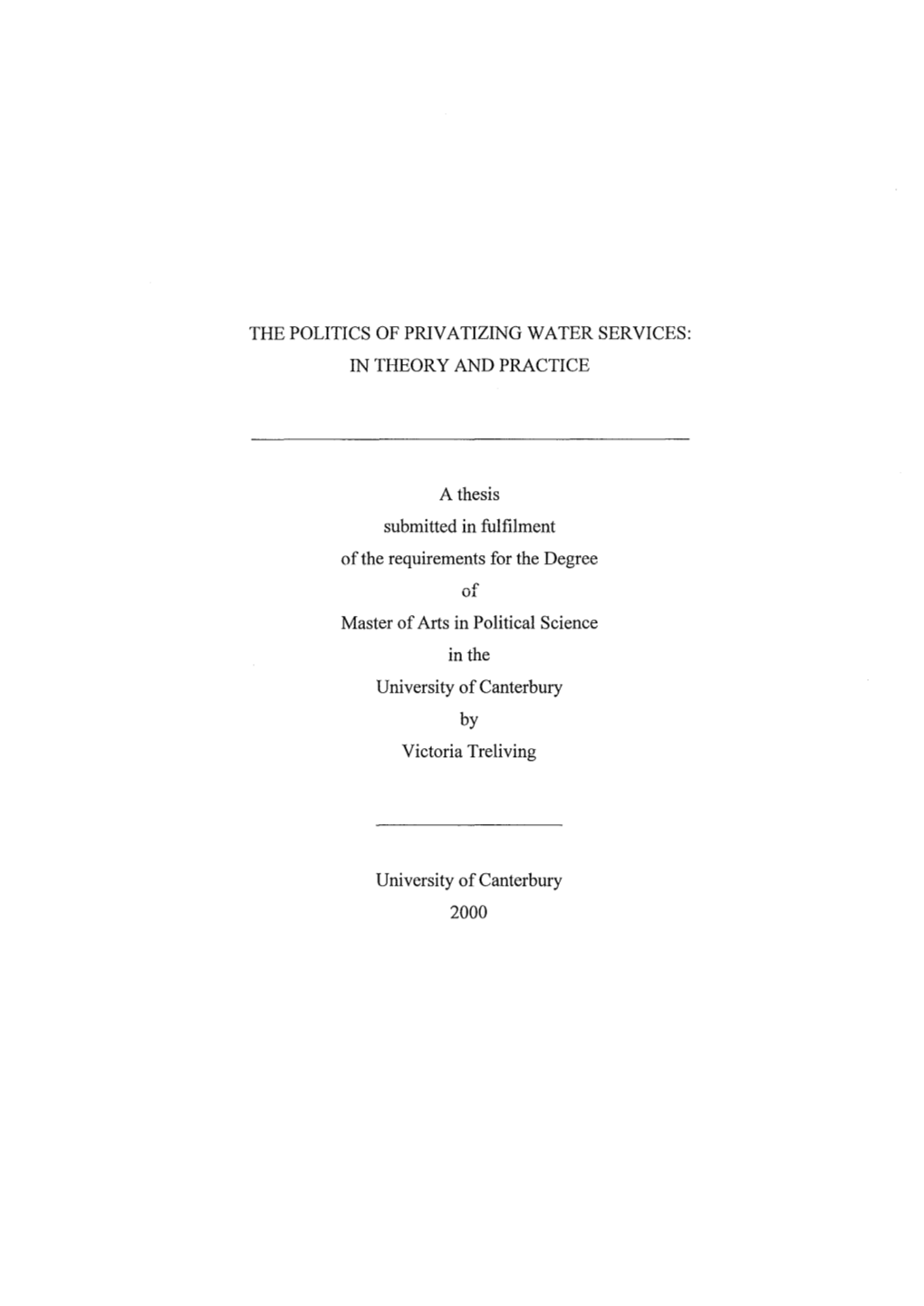 The Politics of Privatizing Water Services : in Theory and Practice