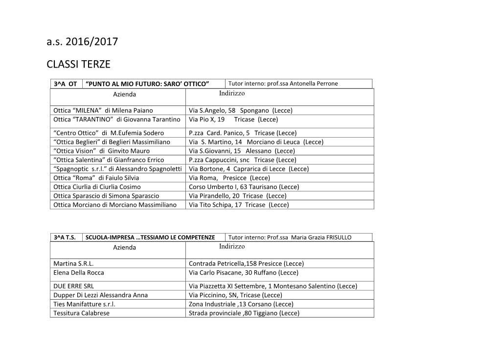 A.S. 2016/2017 CLASSI TERZE