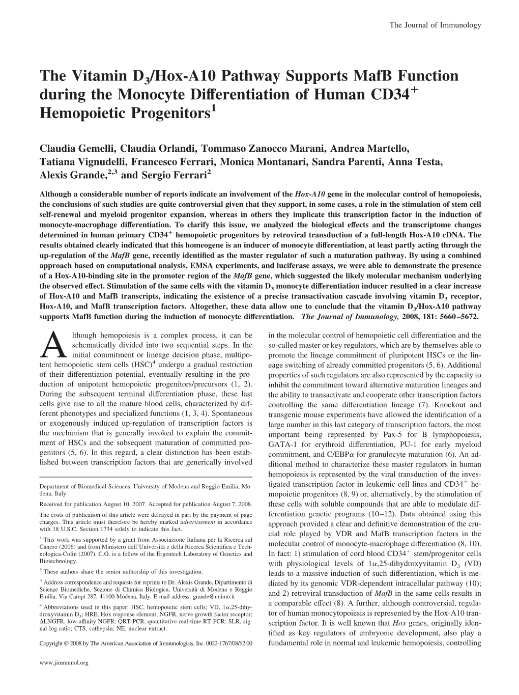 Hemopoietic Progenitors + Differentiation of Human CD34