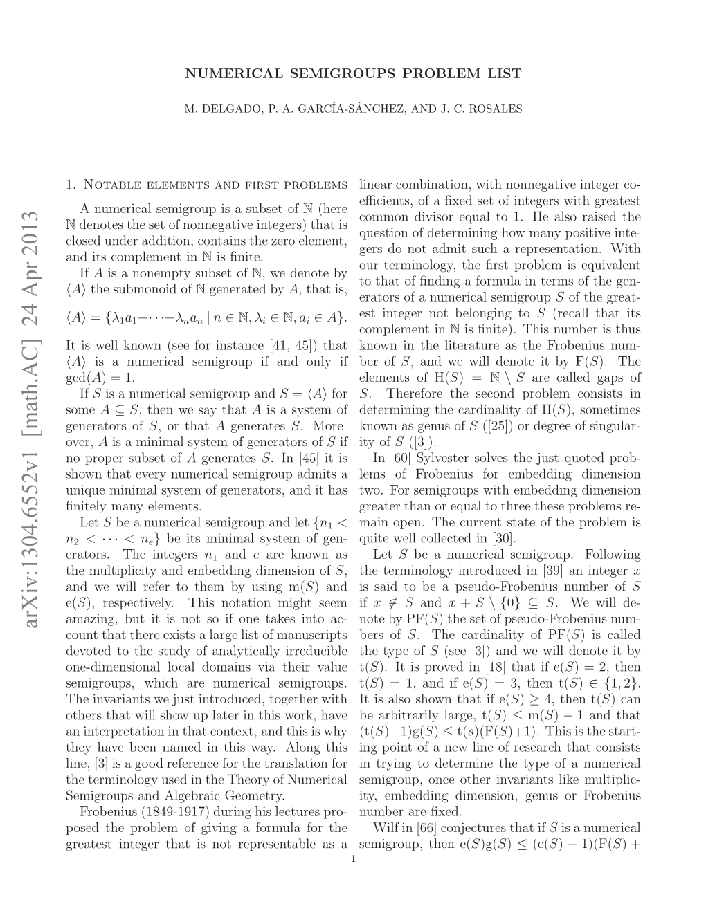 Numerical Semigroups Problem List